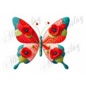 Patchwork pillangó pipacsokkal - kb. 18 cm magas