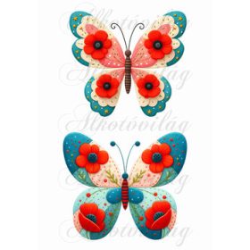 Patchwork pillangó pipacsokkal 2 - 13 cm magas