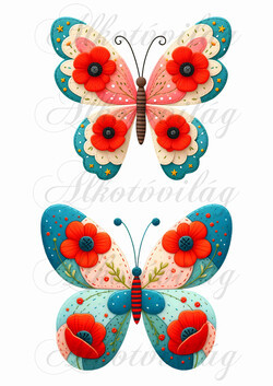 Patchwork pillangó pipacsokkal 2 - 13 cm magas