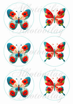 Patchwork pillangó pipacsokkal 2 - 9 cm-es körökben