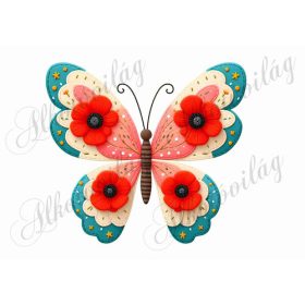 Patchwork pillangó pipacsokkal 3 - kb. 18 cm magas