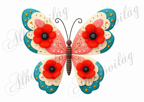 Patchwork pillangó pipacsokkal 3 - kb. 18 cm magas