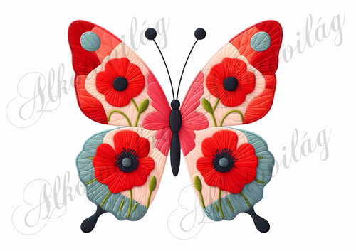 Patchwork pillangó pipacsokkal 4 - kb. 18 cm magas
