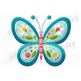   Patchwork pillangó virágokkal türkiz-kékes árnyalatokban - kb. 18 cm magas