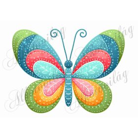   Patchwork pillangó virágokkal türkiz-zöldes árnyalatokban - kb. 18 cm magas