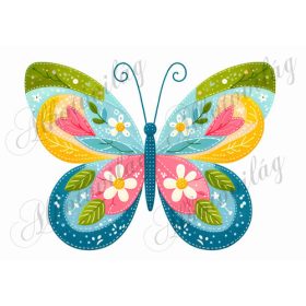   Patchwork pillangó virágokkal türkiz-zöldes-rózsaszín árnyalatokban - kb. 18 cm magas