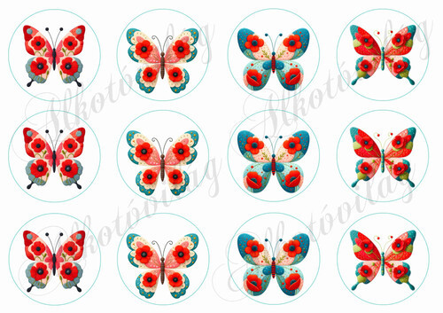 Patchwork pillangók pipcsokkal 6 cm-es körökben