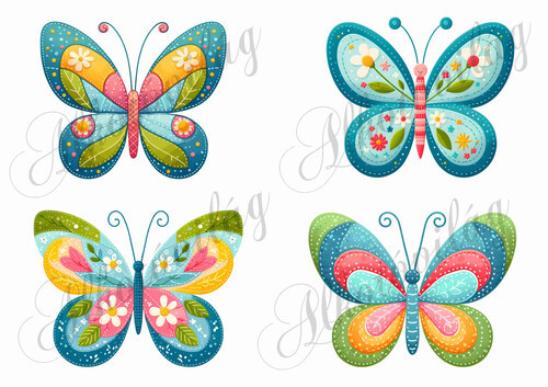 Patchwork pillangók virágokkal 8 cm magas