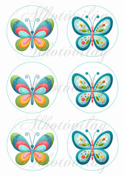 Patchwork pillangók virágokkal 9 cm-es körökben