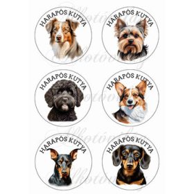 Kutyusok 8,5 cm-es körökben -HARAPÓS KUTYA FELIRATTAL