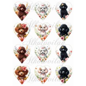 Uszkár kutyusok szívekben virágokkal - 6,5 cm magas