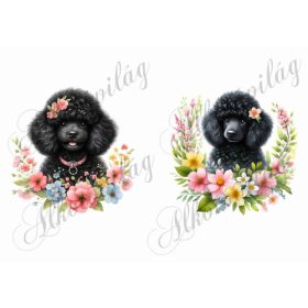 Uszkár kutyusok virágokkal - kb. 12 x 12 cm