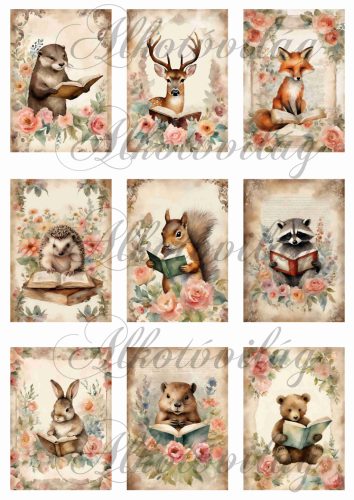 Kártyák festett erdei állatkákkal- 8,5 x 6 cm
