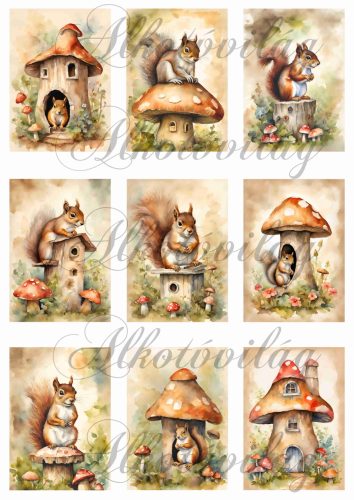 Kártyák festett mókusokkal - 8,5 x 6 cm