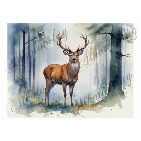   Párnablokk - vászontáska blokk - Szarvas erdőszélen akvarell stílusban - 20 x 26 cm