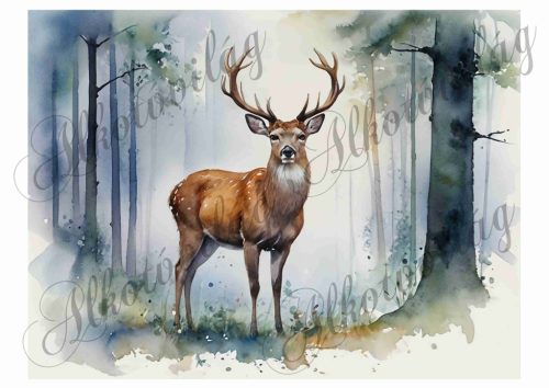 Párnablokk - vászontáska blokk - Szarvas erdőszélen akvarell stílusban - 20 x 26 cm