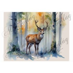   Párnablokk - vászontáska blokk - Szarvas erdőszélen akvarell stílusban 2 - 20 x 26 cm