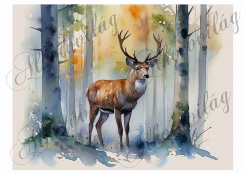 Párnablokk - vászontáska blokk - Szarvas erdőszélen akvarell stílusban 2 - 20 x 26 cm