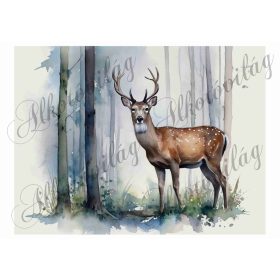   Párnablokk - vászontáska blokk - Szarvas erdőszélen akvarell stílusban 3 - 20 x 26 cm