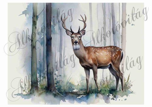 Párnablokk - vászontáska blokk - Szarvas erdőszélen akvarell stílusban 3 - 20 x 26 cm