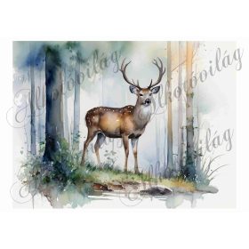   Párnablokk - vászontáska blokk - Szarvas erdőszélen akvarell stílusban 4 - 20 x 26 cm
