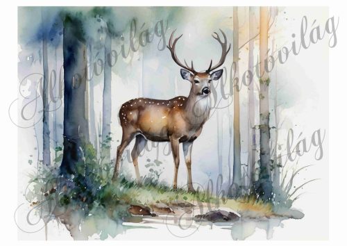 Párnablokk - vászontáska blokk - Szarvas erdőszélen akvarell stílusban 4 - 20 x 26 cm