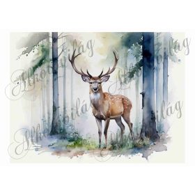   Párnablokk - vászontáska blokk - Szarvas erdőszélen akvarell stílusban 5 - 20 x 26 cm