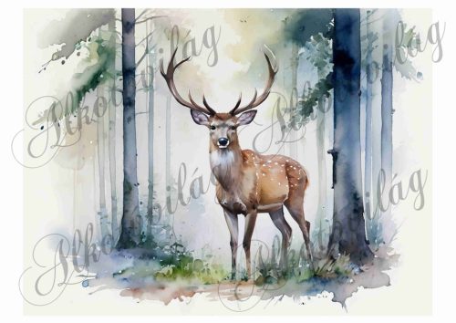 Párnablokk - vászontáska blokk - Szarvas erdőszélen akvarell stílusban 5 - 20 x 26 cm
