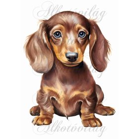   Párnablokk - vászontáska blokk  vörösesbarna, kékszemű tacskó kutyussal - kb. 24 x 20 cm