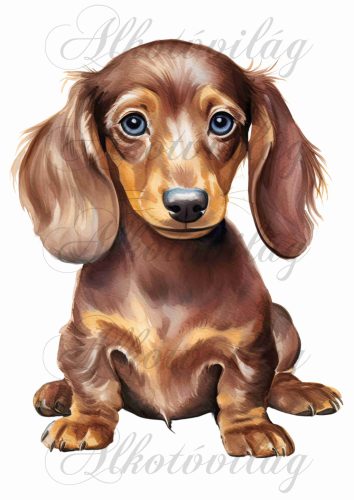 Párnablokk - vászontáska blokk  vörösesbarna, kékszemű tacskó kutyussal - kb. 24 x 20 cm