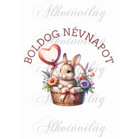   Párnablokk - vászontáska blokk - Nyuszi BOLDOG NÉVNAPOT felirattal