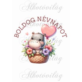   Párnablokk - vászontáska blokk - Viziló BOLDOG NÉVNAPOT felirattal