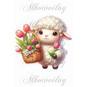   Párnablokk - vászontáska blokk báránykával és tulipánokkall - kb. 20 x 21 cm