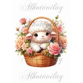   Párnablokk - vászontáska blokk báránykával és virágokkal - kb. 20 x 20 cm