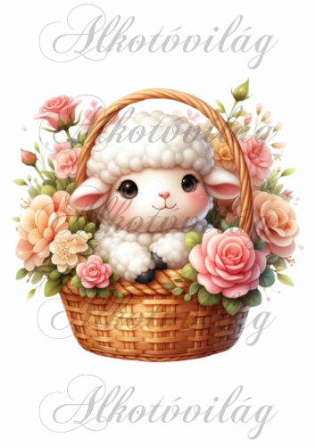 Párnablokk - vászontáska blokk báránykával és virágokkal - kb. 20 x 20 cm