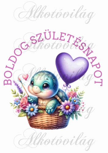 Teknős BOLDOG SZÜLETÉSNAPOT felirattal