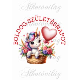 Unikornis BOLDOG SZÜLETÉSNAPOT felirattal