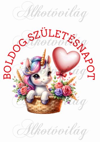 Unikornis BOLDOG SZÜLETÉSNAPOT felirattal