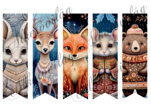 Woodland téli állatkák könyvjelzőkön - 17,5 x 5 cm