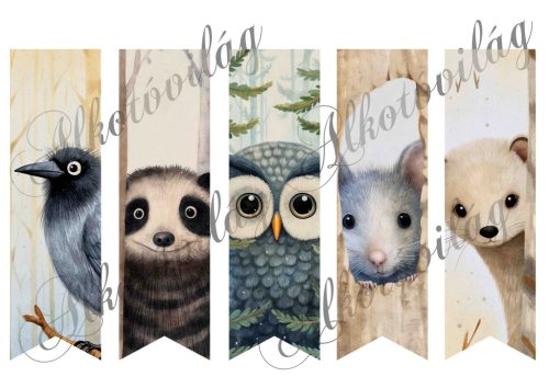Woodland téli állatkák könyvjelzőkön pasztell színekben - 17,5 x 5 cm