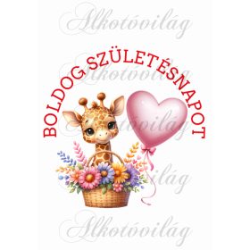Zsiráf BOLDOG SZÜLETÉSNAPOT felirattal