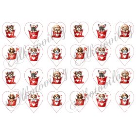   Cuki Valentin napi kutyusok szívekkel - 4,5 cm magas szíveken