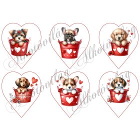   Cuki Valentin napi kutyusok szívekkel - 9 cm magas szíveken
