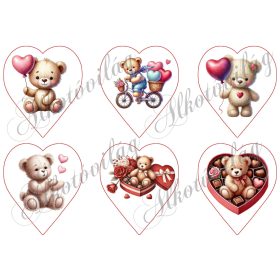 Cuki Valentin napi macik szívekkel - 9 cm magas szíveken