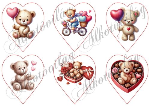 Cuki Valentin napi macik szívekkel - 9 cm magas szíveken