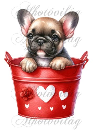 Valentin napi francia bulldog kutyus - PÁRNABLOKK, VÁSZONTÁSKA BLOKK