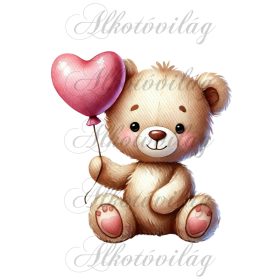   Valentin napi maci szív lufival - PÁRNABLOKK, VÁSZONTÁSKA BLOKK