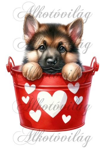 Valentin napi németjuhász kutyus - PÁRNABLOKK, VÁSZONTÁSKA BLOKK
