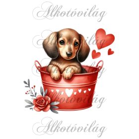   Valentin napi tacskó kutyus - PÁRNABLOKK, VÁSZONTÁSKA BLOKK