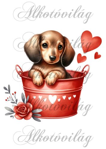 Valentin napi tacskó kutyus - PÁRNABLOKK, VÁSZONTÁSKA BLOKK